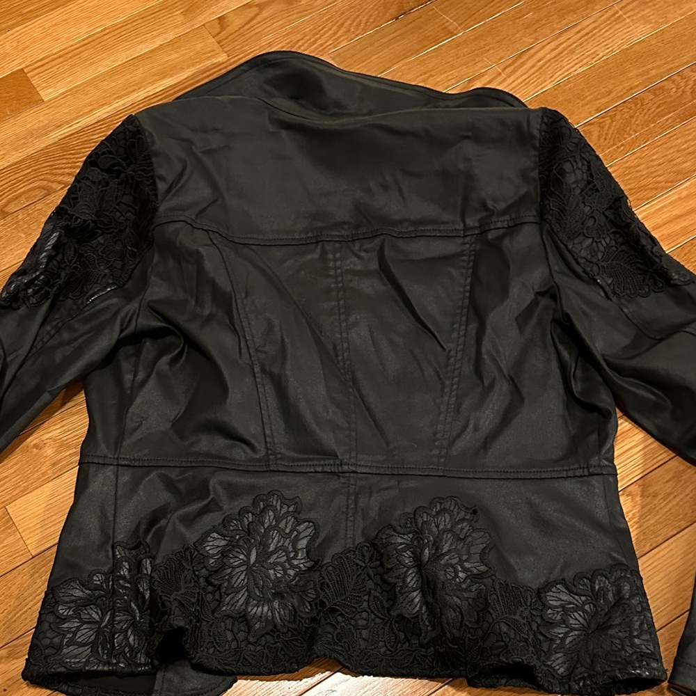 WHBM Faux Leather Lace Accent Zip-Front Women's Jacket - Picture 10 of 10